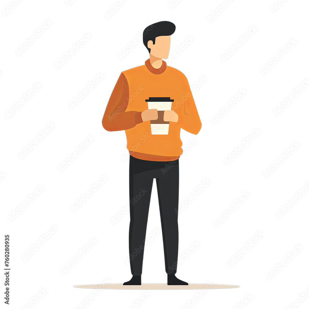 Man is holding a cup of coffee. illustration in flat style, simple and minimal Man is holding a cup of coffee. illustration in flat style, simple and minimal