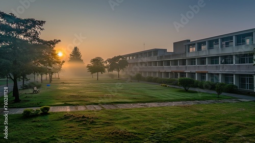 The school building in the morning