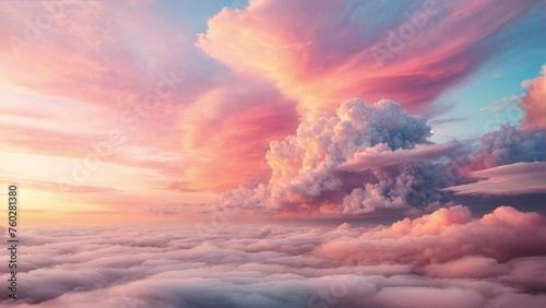Dreamy pink and blue sky above the clouds. Generative AI Video. ProRes HQ 59.94 FPS available in 4K 16:9. photo