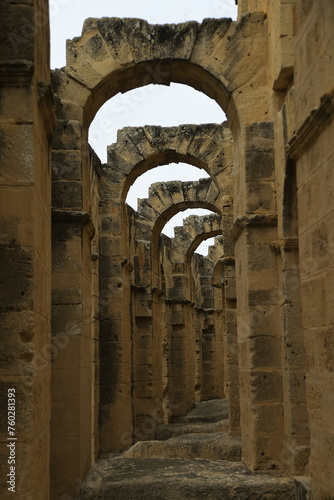 ancient roman aqueduct, eljem ruins tunisia photo