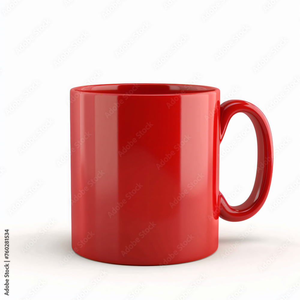 a red coffee mug with a handle on a white surface a red coffee mug with a handle on a white surface