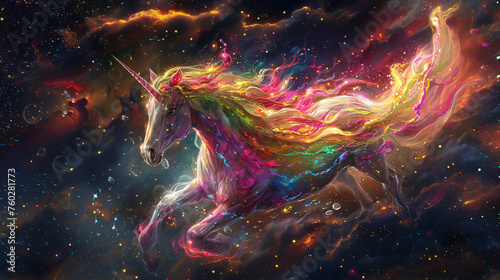 A unicorn adorned with a vibrant array of colors. photo