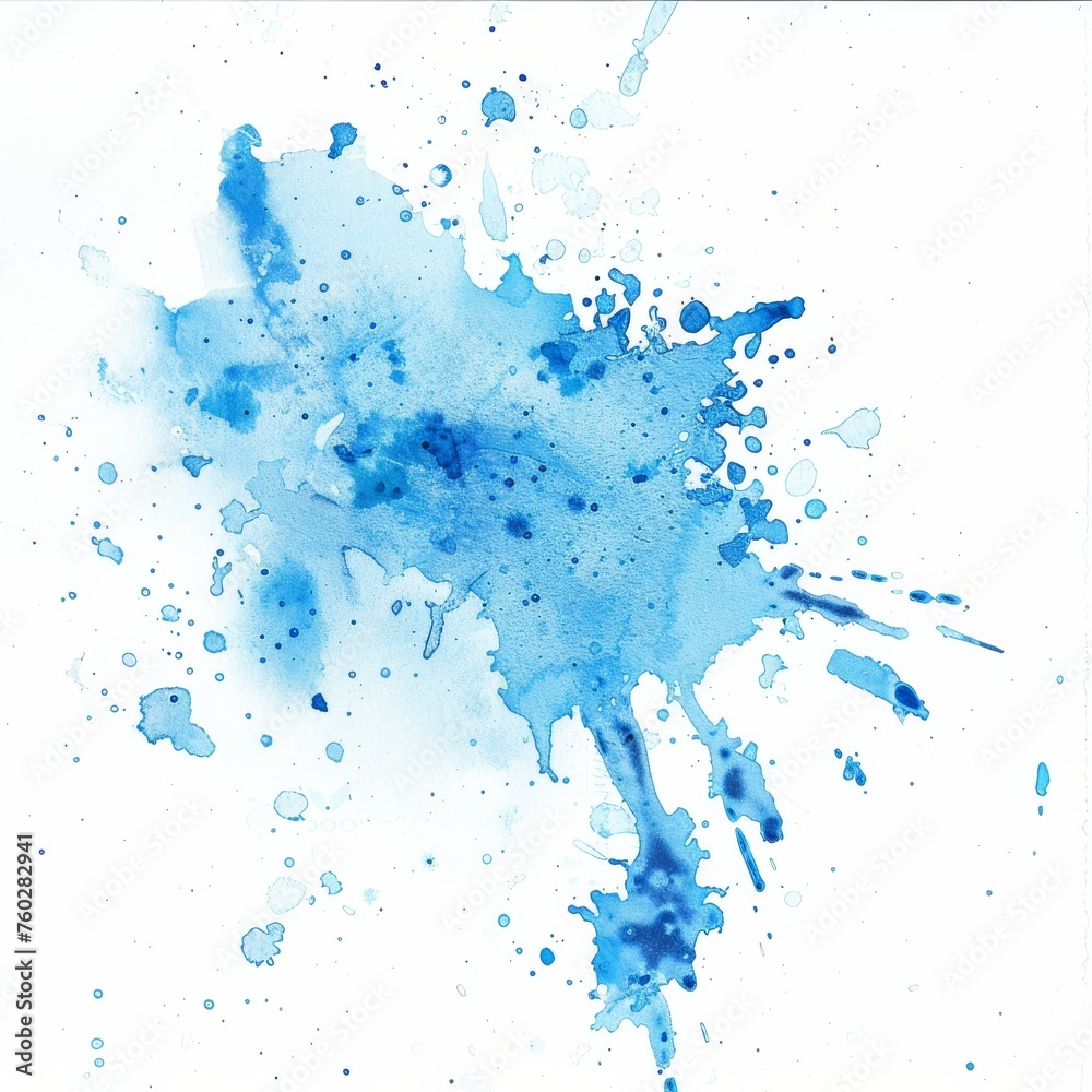 Cool-toned blue watercolor splash on white, perfect for serene and tranquil art designs.
