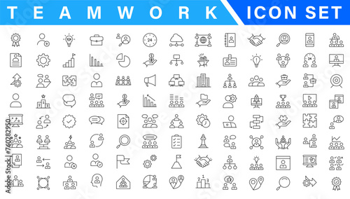 Business people line icons set. Businessman outline icons collection. Teamwork, human resources, meeting, partnership, meeting, work group, success, resume - stock vecto photo