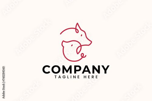 cow and pig line art logo design for animal food farm restaurant company business
