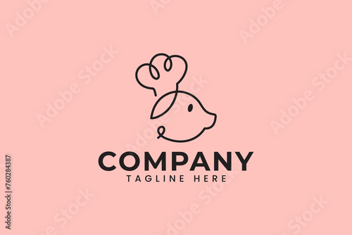 pig chef outline logo design for animal food farm restaurant company business
