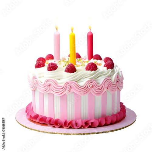 Birthday cake with candle on transparent background