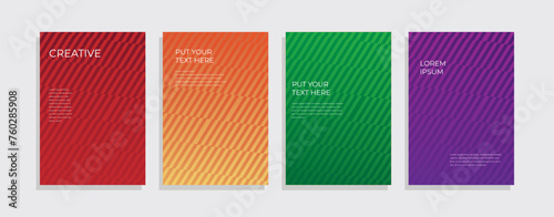Set of minimal covers design with geometric lines colorful gradient vector background. Modern template design for web or cover