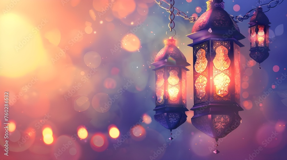 Ramadan Kareem Realistic Poster Design With Full Of Lantern Light Background Ramadan Kareem Realistic Poster Design With Full Of Lantern Light Background