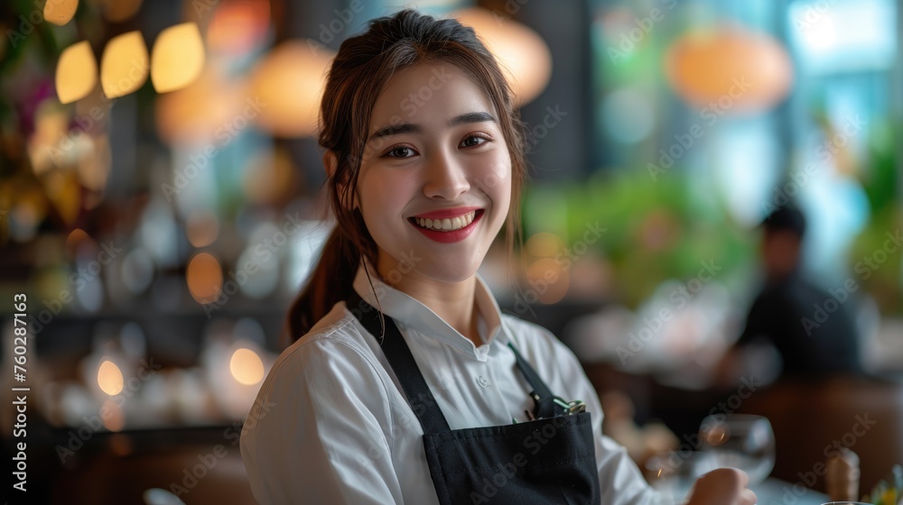 waitress woman in uniform serve and get order in luxury restaurant waitress woman in uniform serve and get order in luxury restaurant