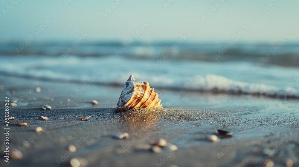 Photos of beautiful tropical beach with conch shell sea on the sand, peaceful and relaxing atmosphere