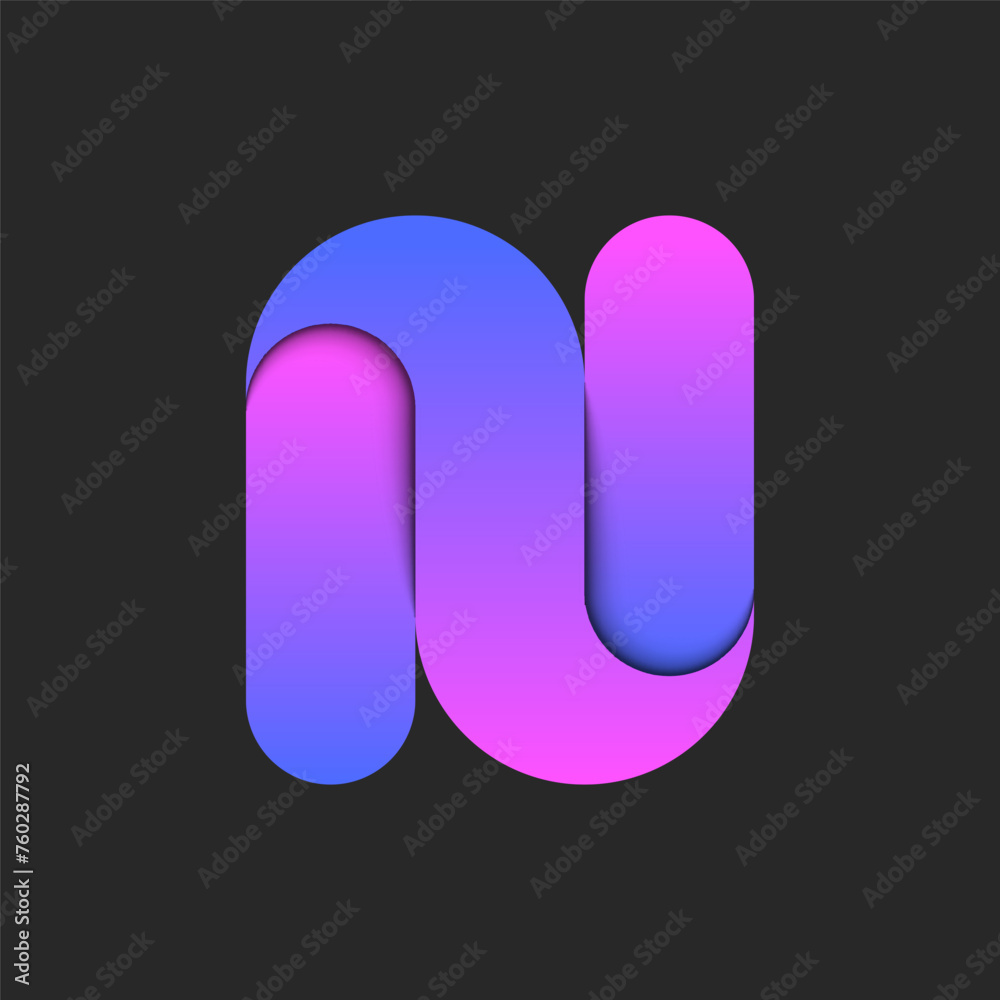 Letter N logo 3d design vibrant blue and green gradient smooth layers, creative typography symbol with overlapping purple surfaces and shadows. Letter N logo 3d design vibrant blue and green gradient smooth layers, creative typography symbol with overlapping purple surfaces and shadows.