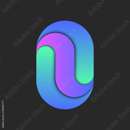 Oval geometric shape logo or letter O design mockup, zero 0 number concept symbol, two areas vibrant gradient layers with shadows.