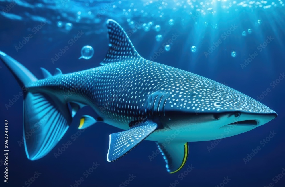 Obraz premium Close-up tiger shark in the ocean,marine dangerous predator swimming in the sea