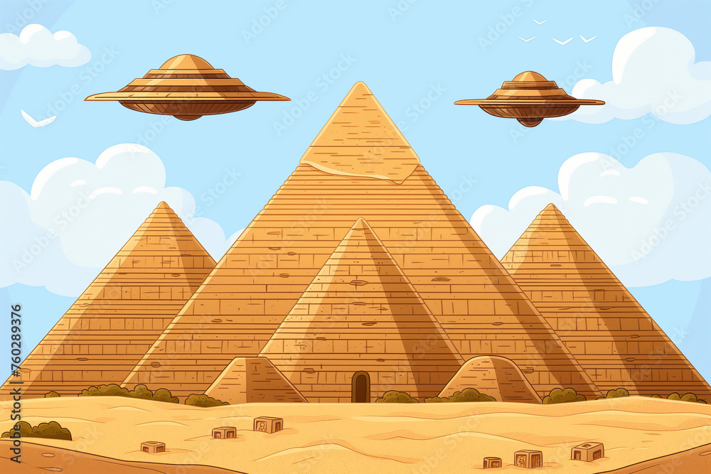 Aliens and Pyramids fantasy cartoon illustration