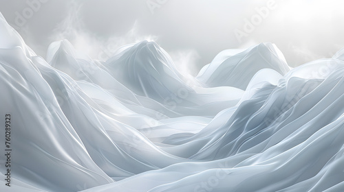 A close up of a white cloth resembling a mountain range under a grey cloudy sky. It looks like a frozen landscape painting with wind waves and patterns  creating an artful scene
