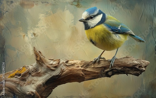 An Alluring Blue Tit Rests on a Knotted Branch