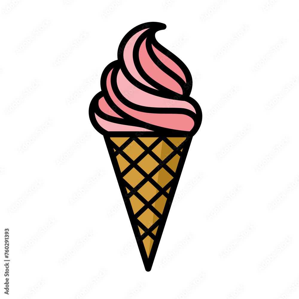 Ice cream icon. Symbol of dessert, cold or sweet. Ice cream in a waffle cup.
