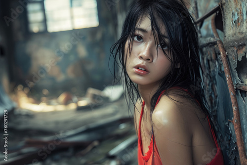 Outdoors, a beautiful and professional Asian model shines in casual wear, Ai Generated.