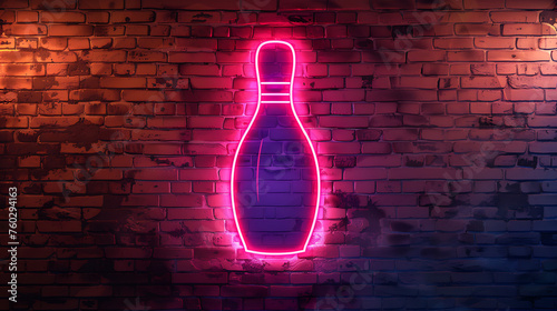 Realistic Isolated Neon Sign of Bowling Frame, Glowing Bowling Alley Entrance, Night Entertainment Concept, Neon Light Effect, Generative AI

