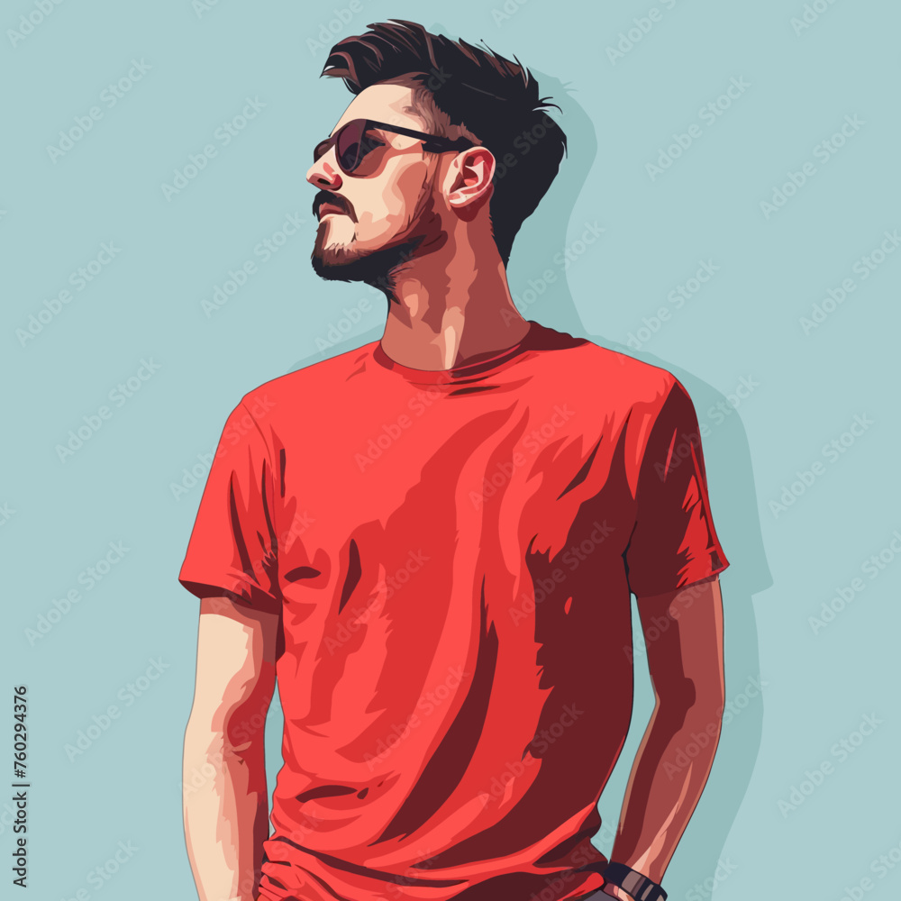 man wearing red t-shirt man wearing red t-shirt