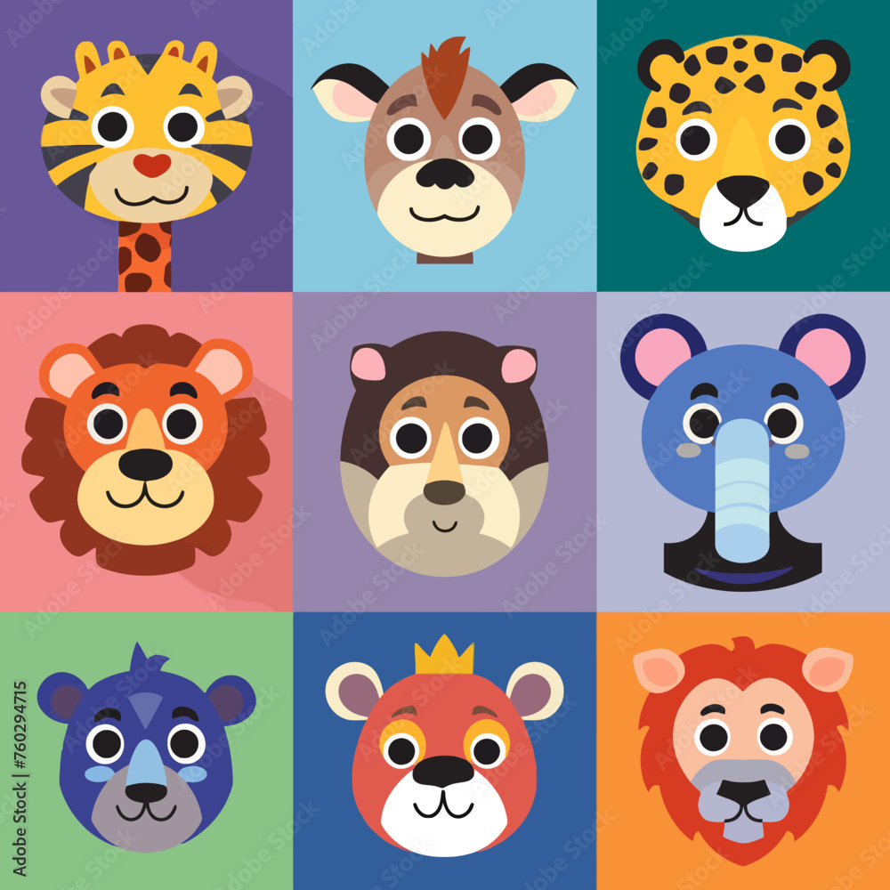 Obraz premium simple face animal cartoon set