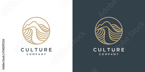 Pattern from mountains, desert, agricultural land oautline logo design vector