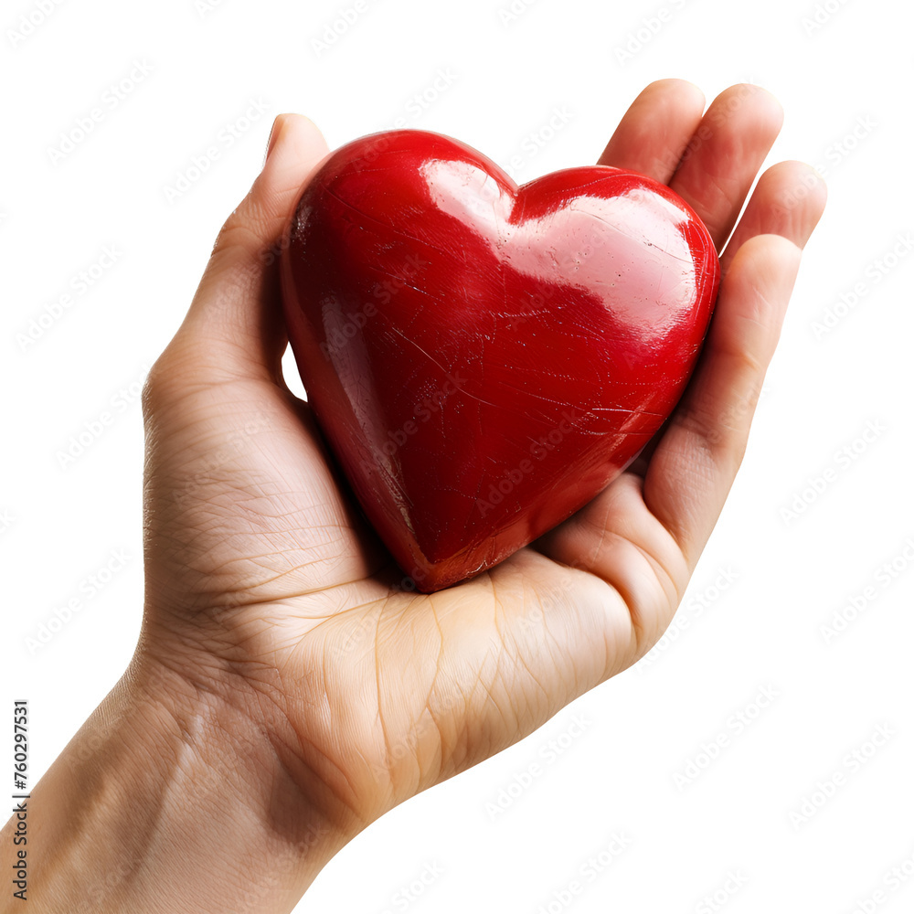 Fototapeta premium Happy Woman's Hand Holding Heart Isolated on Transparent Background