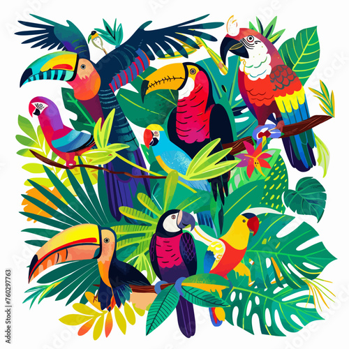 Zoo Animal Birds with Plants