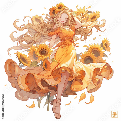 Woman with Sunflower Anime Style