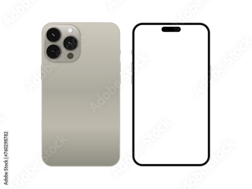 New natural titanium smartphone model 15 pro mockup template on white background vector illustration