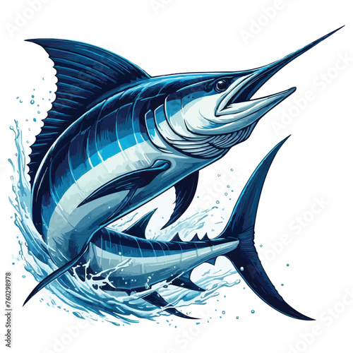 Blue marlin fish jumping vector illustration