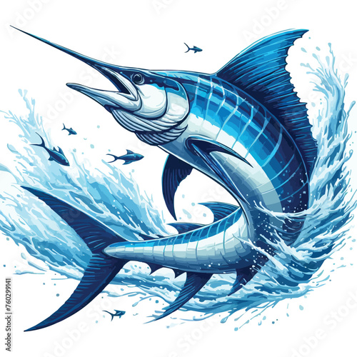 Blue marlin fish jumping vector illustration