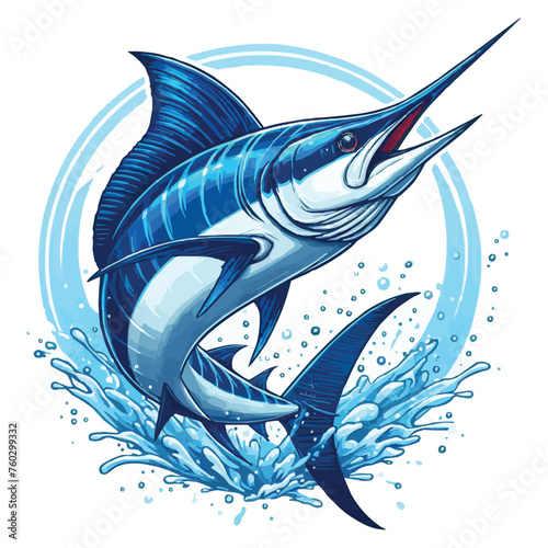 Blue marlin fish jumping vector illustration