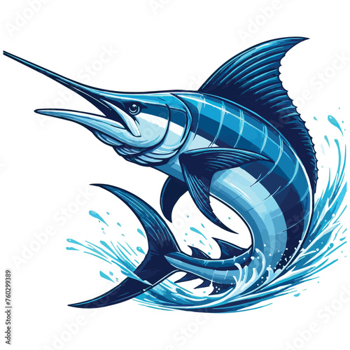 Blue marlin fish jumping vector illustration