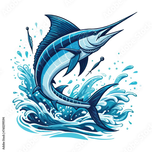 Blue marlin fish jumping vector illustration