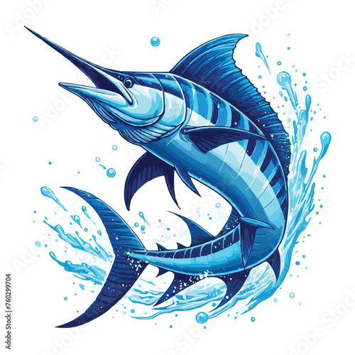 Blue marlin fish jumping vector illustration