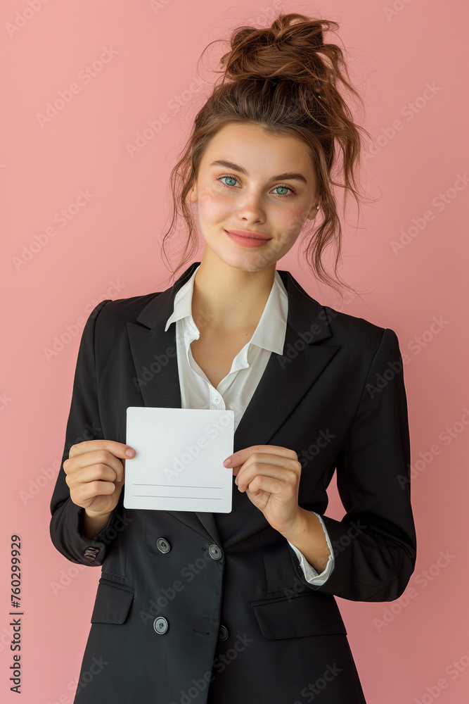 A beautiful businesswoman holding a blank piece of card A beautiful businesswoman holding a blank piece of card
