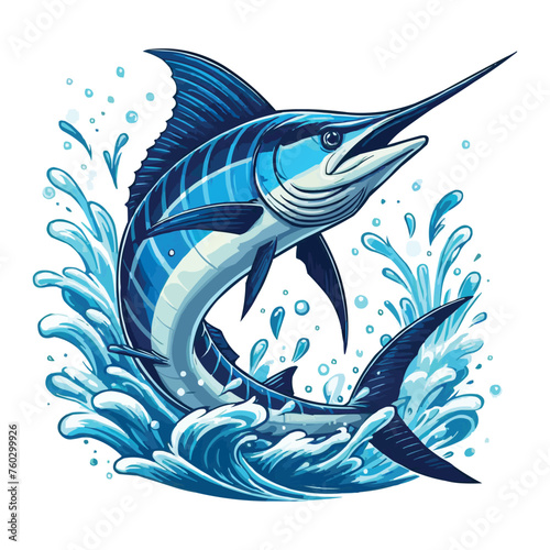 Blue marlin fish jumping vector illustration