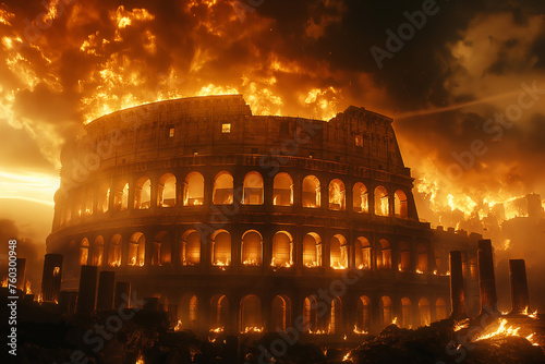 The fall of the Roman Empire, Rome in flames cartoon illustration photo