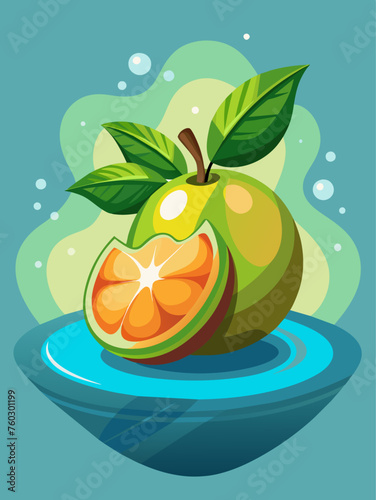 Sapote fruit floating in water, creating a vibrant still life.