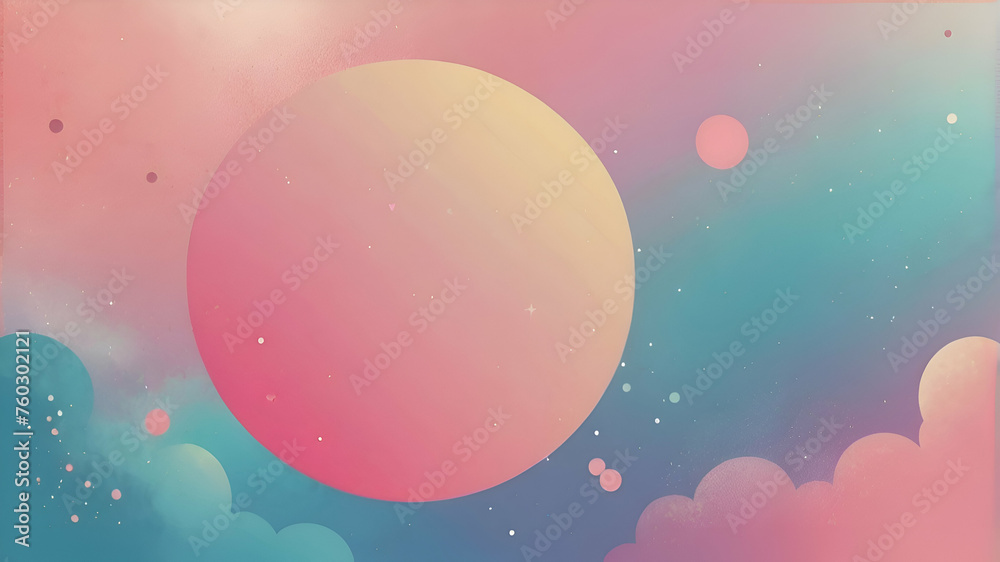 Fototapeta premium Mix cute pastel in gradient aurora color aesthetic risograph design card background with noise, blank circle space for text, banner, bubble