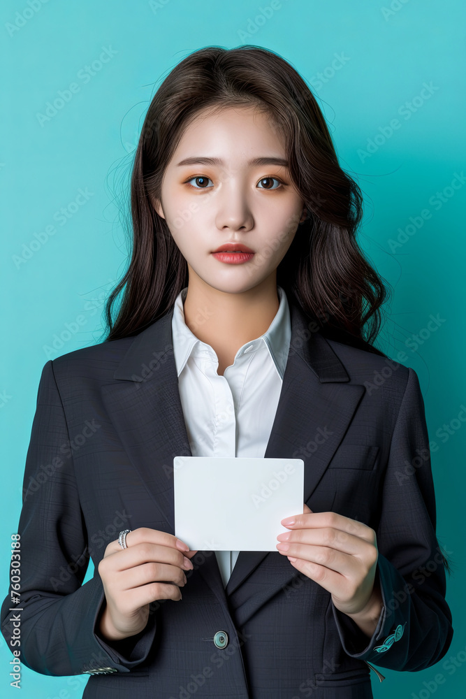 A beautiful businesswoman holding a blank piece of paper A beautiful businesswoman holding a blank piece of paper