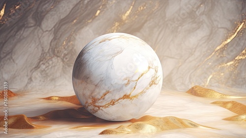 Elegant Marble Ball Resting on Luxurious Marble Surface in a Modern Interior Setting