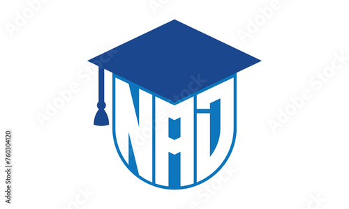 NAD initial letter academic logo design vector template. school college logo, university logo, graduation cap logo, institute logo, educational logo, library logo, teaching logo, book shop, varsity	