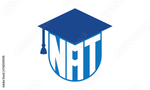 NAT initial letter academic logo design vector template. school college logo, university logo, graduation cap logo, institute logo, educational logo, library logo, teaching logo, book shop, varsity	