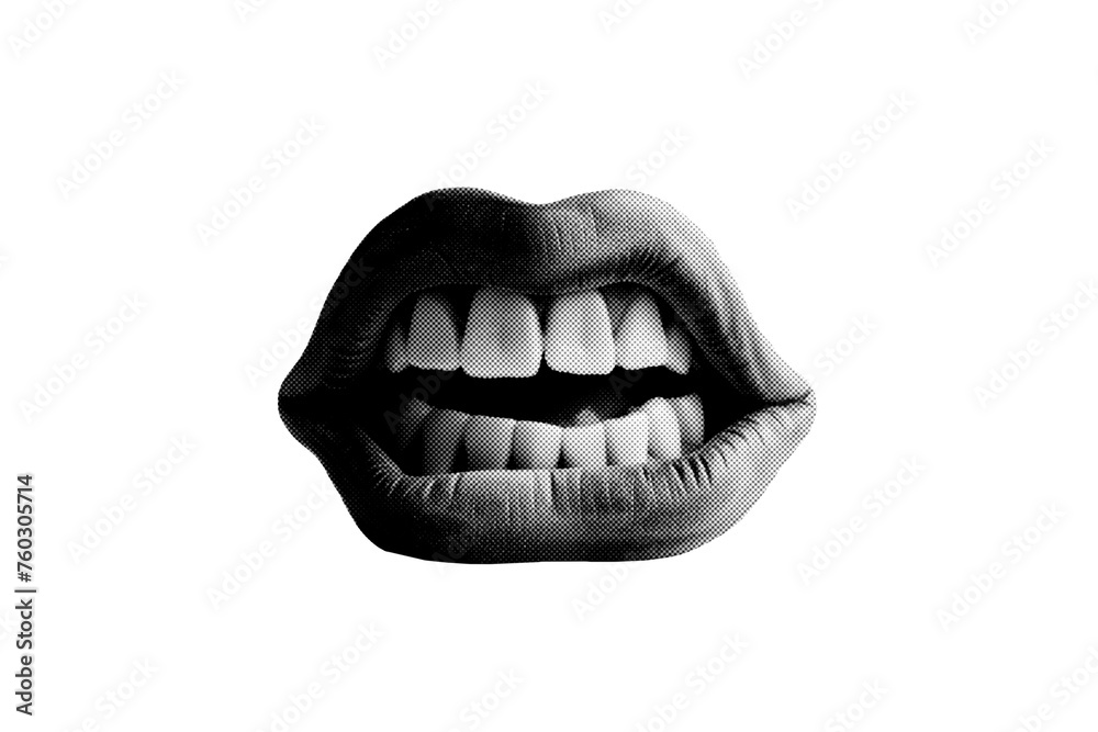 Fototapeta premium Abstract halftone mouth collage element. Trendy grunge design element