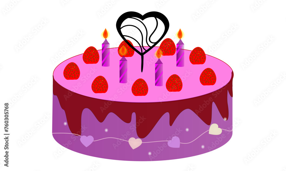 A strawberry cake with candles and love frame chocolate for lovers, parents, children or friends for holidays like mother's day, father's day, valentine's day ,Christmas, birthday, special events A strawberry cake with candles and love frame chocolate for lovers, parents, children or friends for holidays like mother's day, father's day, valentine's day ,Christmas, birthday, special events