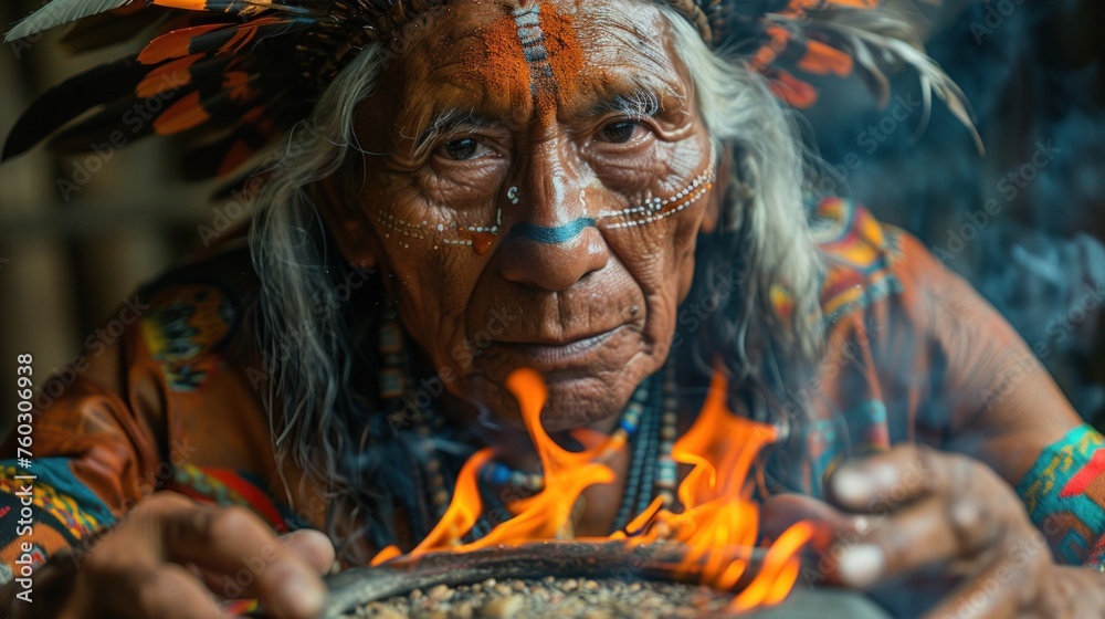 The shaman communicates with ancestral spirits to attract protection and wisdom The shaman communicates with ancestral spirits to attract protection and wisdom