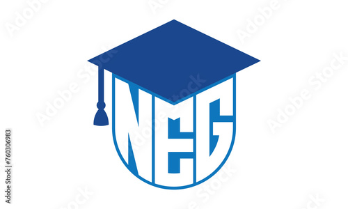 NEG initial letter academic logo design vector template. school college logo, university logo, graduation cap logo, institute logo, educational logo, library logo, teaching logo, book shop, varsity	 photo